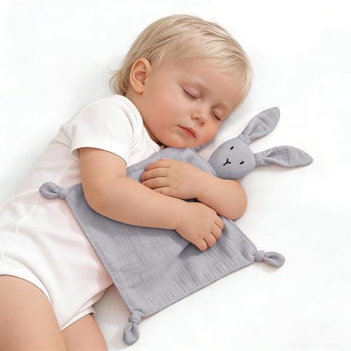 ZIGJOY Bunny Lovey Muslin Cotton Baby Security Blanket Soft Breathable Lovies for Babies Gifts for Newborn Infant Toddler Boys and Girls Grey