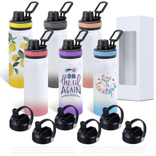 CoolSub Sublimation Sports Water Bottle Blanks, 20oz Sublimation Tumblers Double Wall Stainless Steel Sublimation Cups with Wide Mouth Lid and Straw 6 Packs