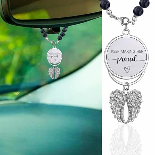 Memorial Car Charm Sympathy Gifts for Loss of Loved one Keep Making Her Proud Ornament Hanging Rear View Mirror Accessories Grief Bereavement Sympathy Gift Keep Making Her ProudSilver
