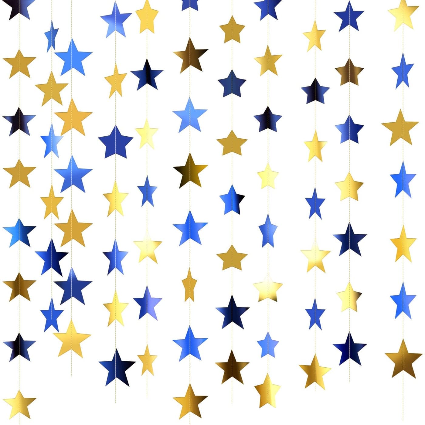 Patelai Glitter Star Garland Banner Decor 130 Feet Star Hanging Bunting Banner Bright Backdrop for 2025 Graduation Prom Wedding Birthday Christmas Party SuppliesBlue Gold