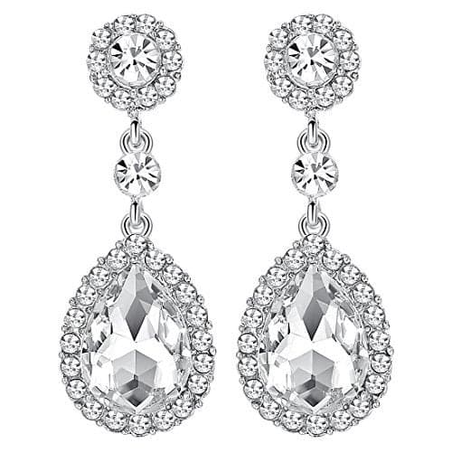 mecresh Flower Teardrop Earring and Bracelets Silver/Gold/Champagne Bridal Jewelry Sets For Women's Day (A-Clear earrings)