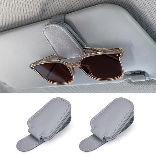 Shering Sunglasses Holders for Car Sun Visor 2pack Magnetic Leather Glasses Eyeglass Hanger Clip for Car Ticket Business Card Clip Eyeglasses Mount Car Visor Accessories Grey