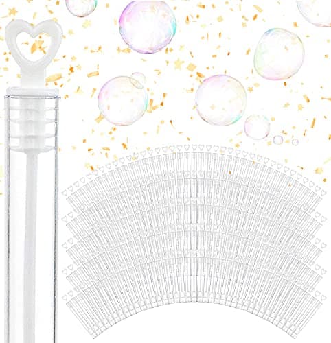 Wedding Bubbles Bulk - White Heart Top Wands (100 Count) Individual Mini Bubble Wand Favors for Weddings, Celebration Party Favor for Guests - Stock Your Home