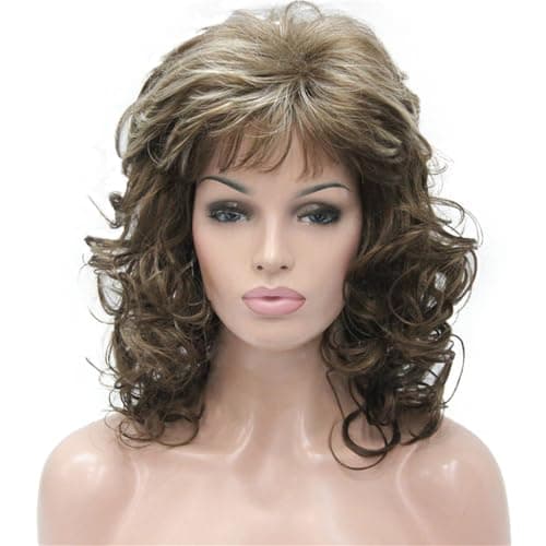 Aimole Women Long Curly Synthetic Wigs Natural Soft Wig (12TT26 Brown Highlighted)