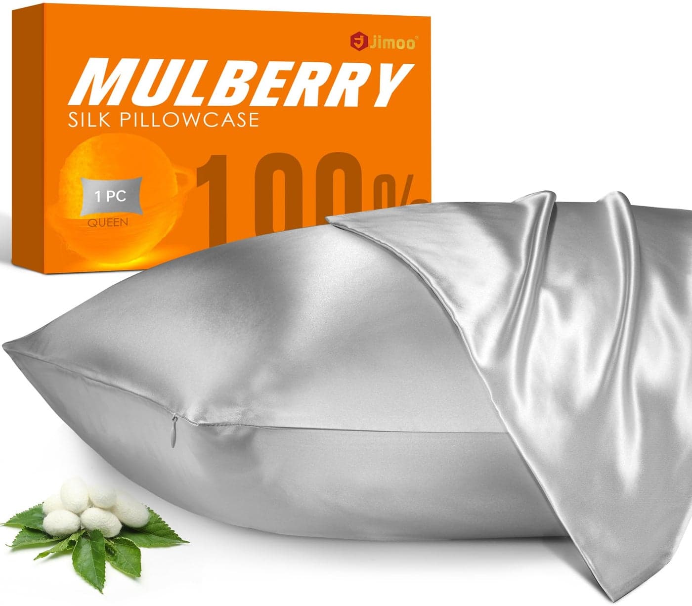 2 Pack 100 Mulberry Silk Pillowcase for Hair and Skin 22 Momme Natural Silk Pillow Cases Set of 2 with Zipper Pillow Cover for Women Mom Men 2 Pcack Silver Grey King 2036