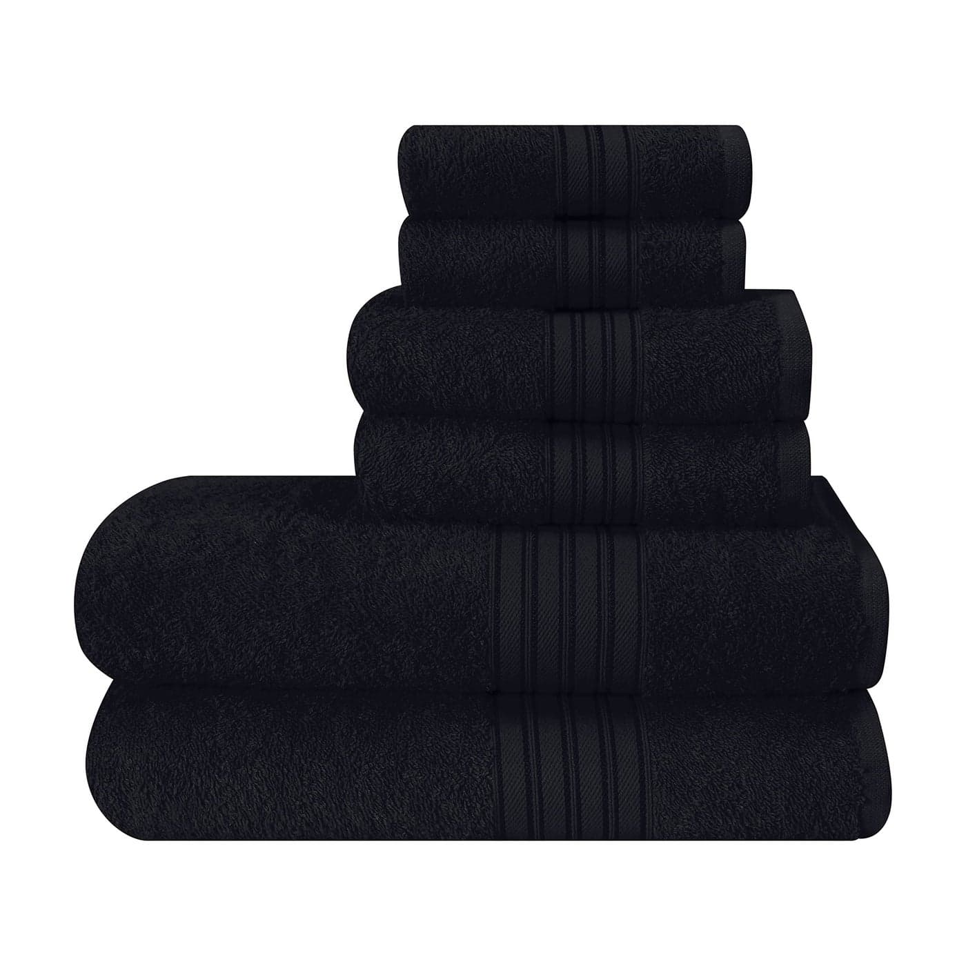 BOUTIQUO 6 Pack Cotton Towel Set Contains 2 Bath Towels 28x55 inch 2 Hand Towels 16x24 inch 2 Wash Coths 12x12 inch Ideal Everyday use Ultra Soft Compact Lightweight Black