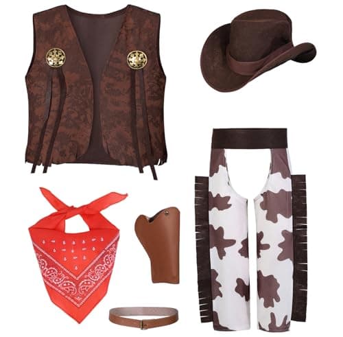 Cowboy Costume for Boys 5pcs Set Kids Dress Up Birthday Halloween Party Cosplay 11-13 Years