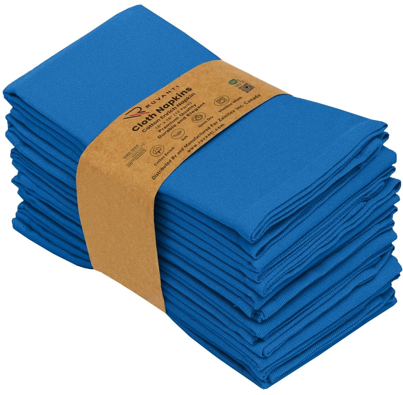 Ruvanti Cloth Napkins Set of 12 18x18 Inches Napkins Cloth Washable Soft Durable Absorbent Cotton Blend Table Dinner Napkins Cloth for Hotel Lunch Restaurant Wedding Event Parties Blue