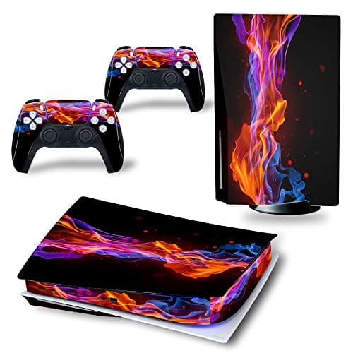 Decal Skin for Ps5 Disk, Whole Body Vinyl Sticker Cover for PlayStation 5 Console and Controller(PS5 disc Edition, Yellow red fire)