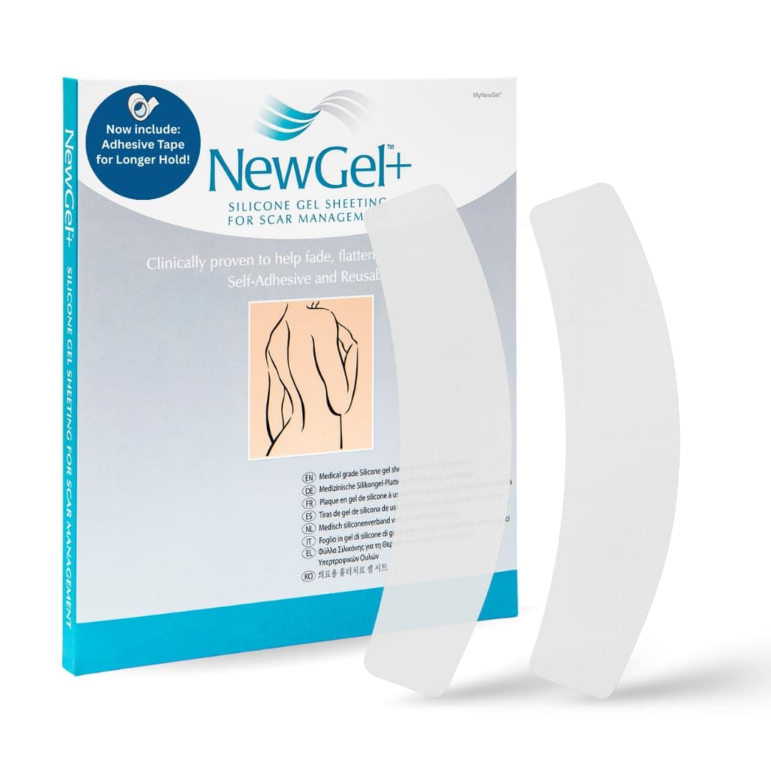 NewGel Plus by MyNewGel Advanced Silicone Scar Sheet Strips for CSection Abdomen Surgical Scars 2 x 8 Ultra Thick with Adhesive Tape CLEAR 2 Pack