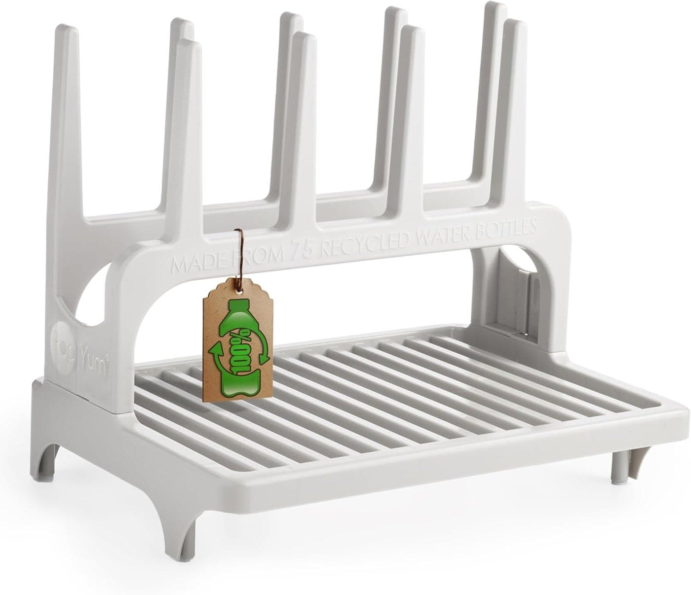 PopYum Seattle Gray Space Saving Drying Rack from 100 Recycled Bottles countertop for Baby Bottle Plastic Bags Cups Glass tumblers Compact