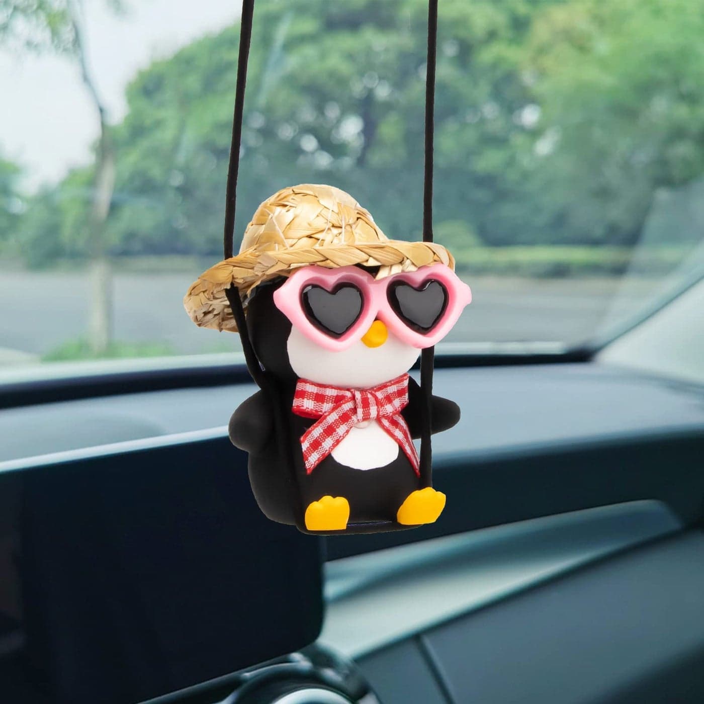 Wonuu Cute Penguin Pendant Hanging Ornament Rearview Mirror Charm Decoration for Car Decor Accessories Penguin Glasses