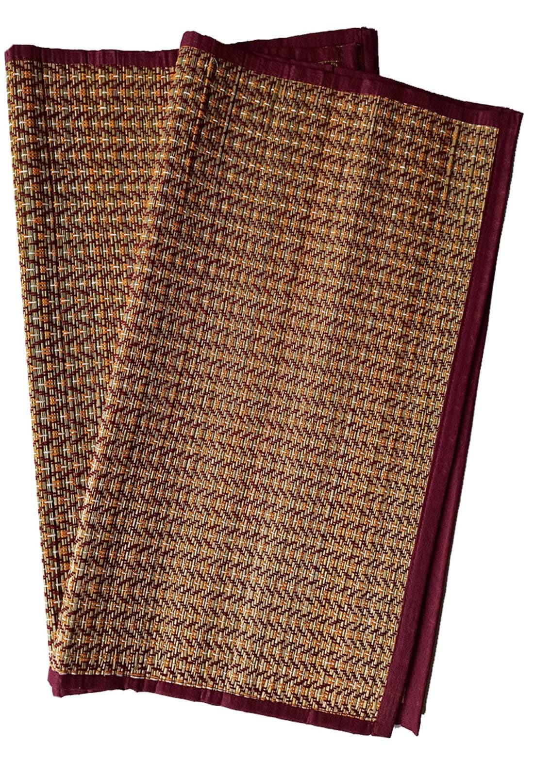 Montelal Store Handmade Korai Pai Kusha Grass Pooja Aasan Sitting Floor Rectangular Mats Maroon -Set Of 2 Pcs