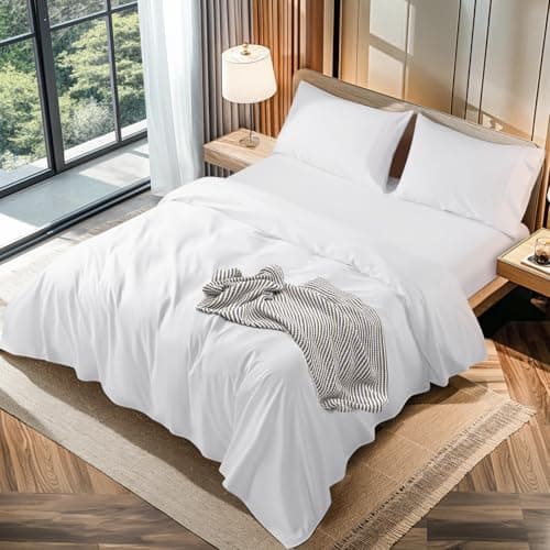 LBRO2M 100% Cotton 1200 Thread Count King Size Sheets Set Deep Pocket Up to16 inches, Bed Sheet 4 Piece (White, King)