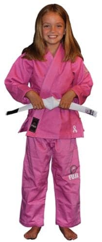 FUJI Kids All-Around Brazilian Style Jiu Jitsu Uniform with C0-Sized White Belt, Pink, Size WC1