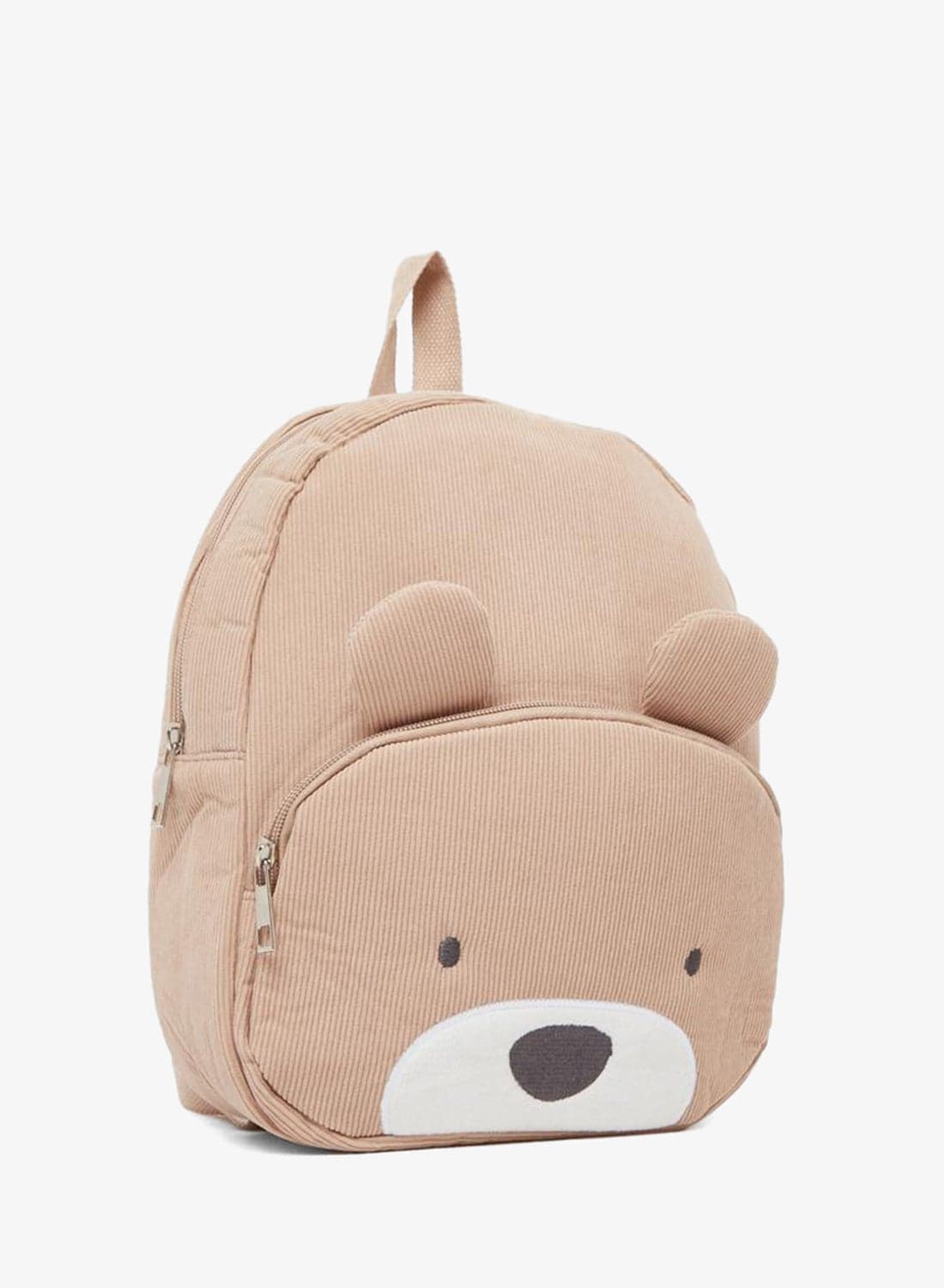 Styli Boys Beige Corduroy Bear Backpack