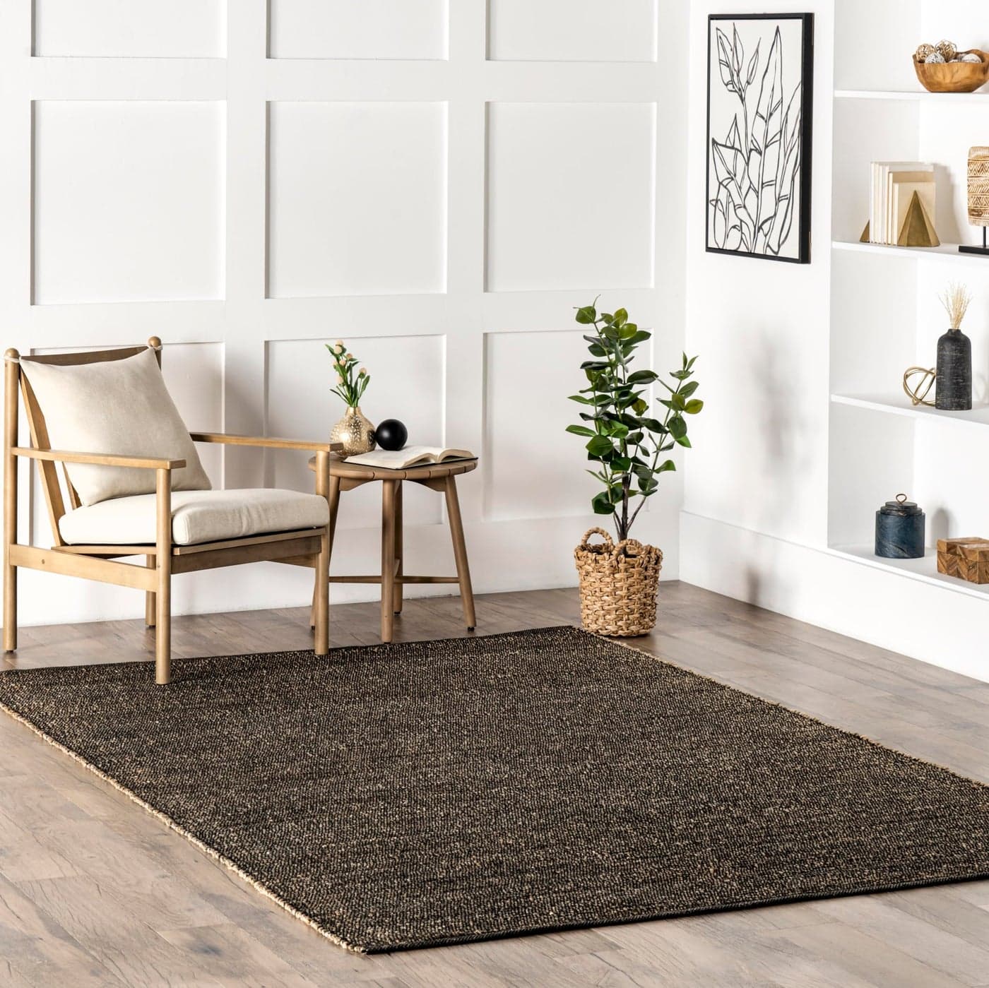 nuLOOM 3x5 Elfriede Jute Cotton Hand Woven Area Rug Charcoal Solid Rustic Farmhouse Style Weaved Design Natural Fiber For Bedroom Living Room Dining Room Hallway Office Entryway