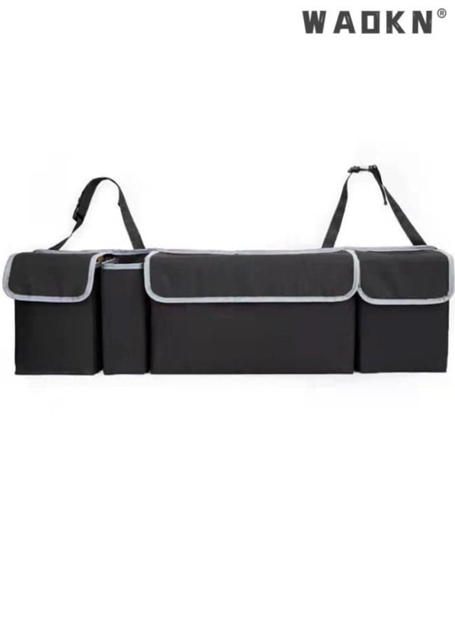 Car Trunk Organizer , Waterproof Backseat Hanging Large Storage with Adjustable Straps, Collapsible Cargo Bag with 4 Pockets , Car rear seat backrest hanging bag mesh bag , Car Interior Accessories for Truck , SUV , MPV (Black) .