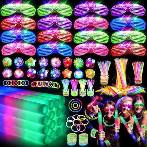 OLUPP 150 PCS Glow in the Dark Party Supplies 16 Foam Sticks 16 LED Glasses 100 Glow Sticks and 18 Finger Lights for Neon Party Wedding Birthday Concert New Year Carnivals Raves