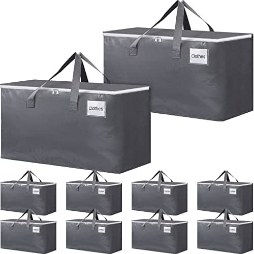 BlissTotes Large Moving Bags and with Zippers Handles Moving Supplies with lids Heavy Duty Totes for Storage Bags for Space Saving Fold Flat Moving and Storing 93L 10 Pack