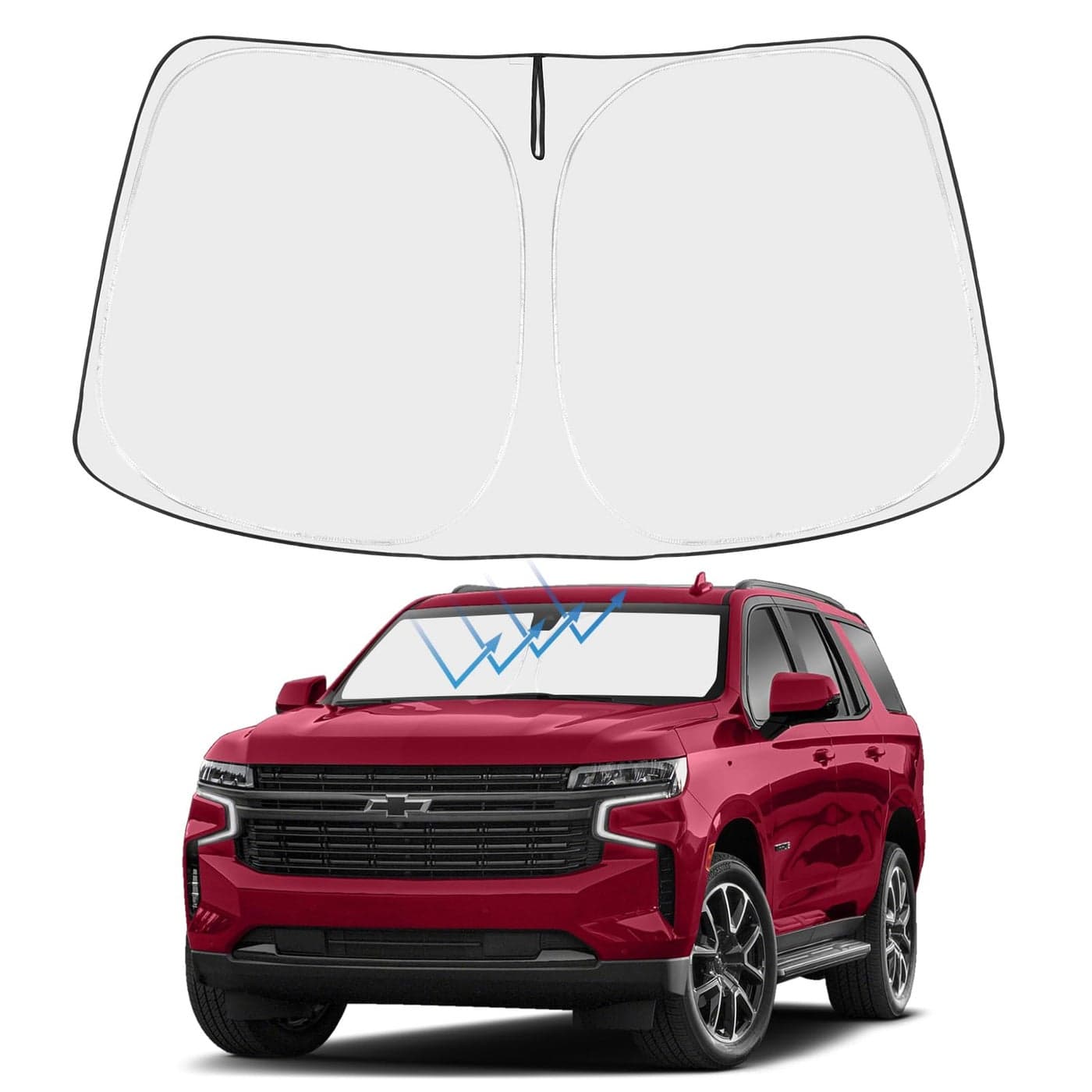 Proadsy 2025 Upgrade Windshield Sun Shade Custom Fit 20212024 2025 Chevrolet Tahoe 4Layer Foldable Front Sunshade Protector Sun Visor Blocks UV Rays Keep Car Cooler Accessories
