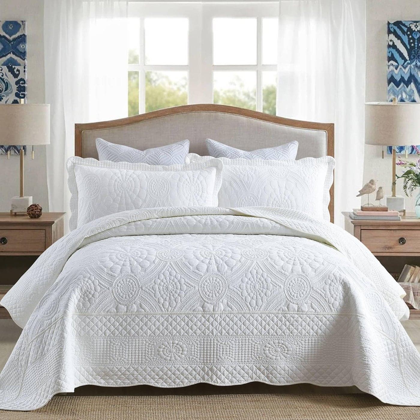 MarCielo 3Piece 100 Cotton Oversized Bedspread Lightweight Quilt Coverlet Embroidery Farmhouse Bedding Tf Bright White Oversized Queen 100x106