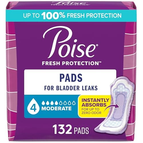 Poise Incontinence Postpartum Pads for Bladder Leaks 4 Drop Moderate Absorbency Regular Length 132 Count Packaging May Vary