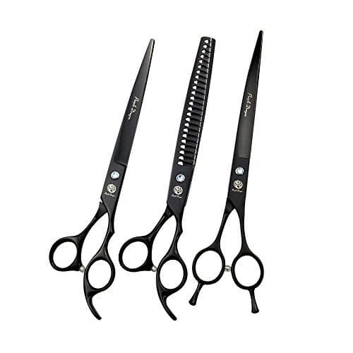 Purple Dragon 80 inch Professional Dog Grooming Hair Cutting Scissor Curved ScissorChunker Shear Kit with Bag for Pet Groomer or Family DIY Pet Use