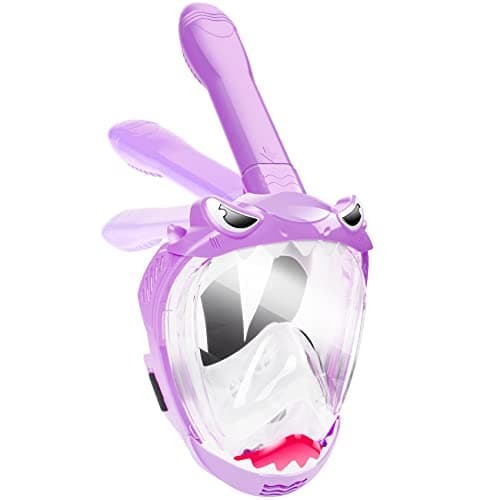Full Face Snorkel Mask for Kids with 180° Panoramic View, Snorkeling Set Featuring Anti-Leak and Anti-Fog Foldable Dry Top Design for Safe Underwater Adventures Snorkeling Gear for Kids