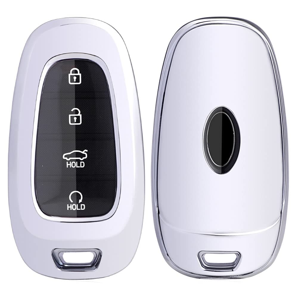 Horande TPU Key Fob Cover Case fit for 2020 2021 Hyundai Sonata Santa fe 2022 Tucson Keyless Entry Smart Key Fob Silver