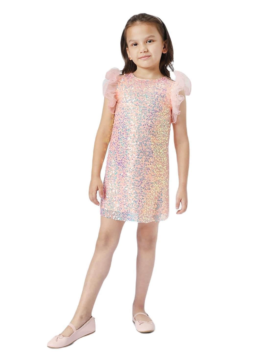 Nautinati Girls Embellished Party Dress| Cotton | Age 4-8 Years Peach