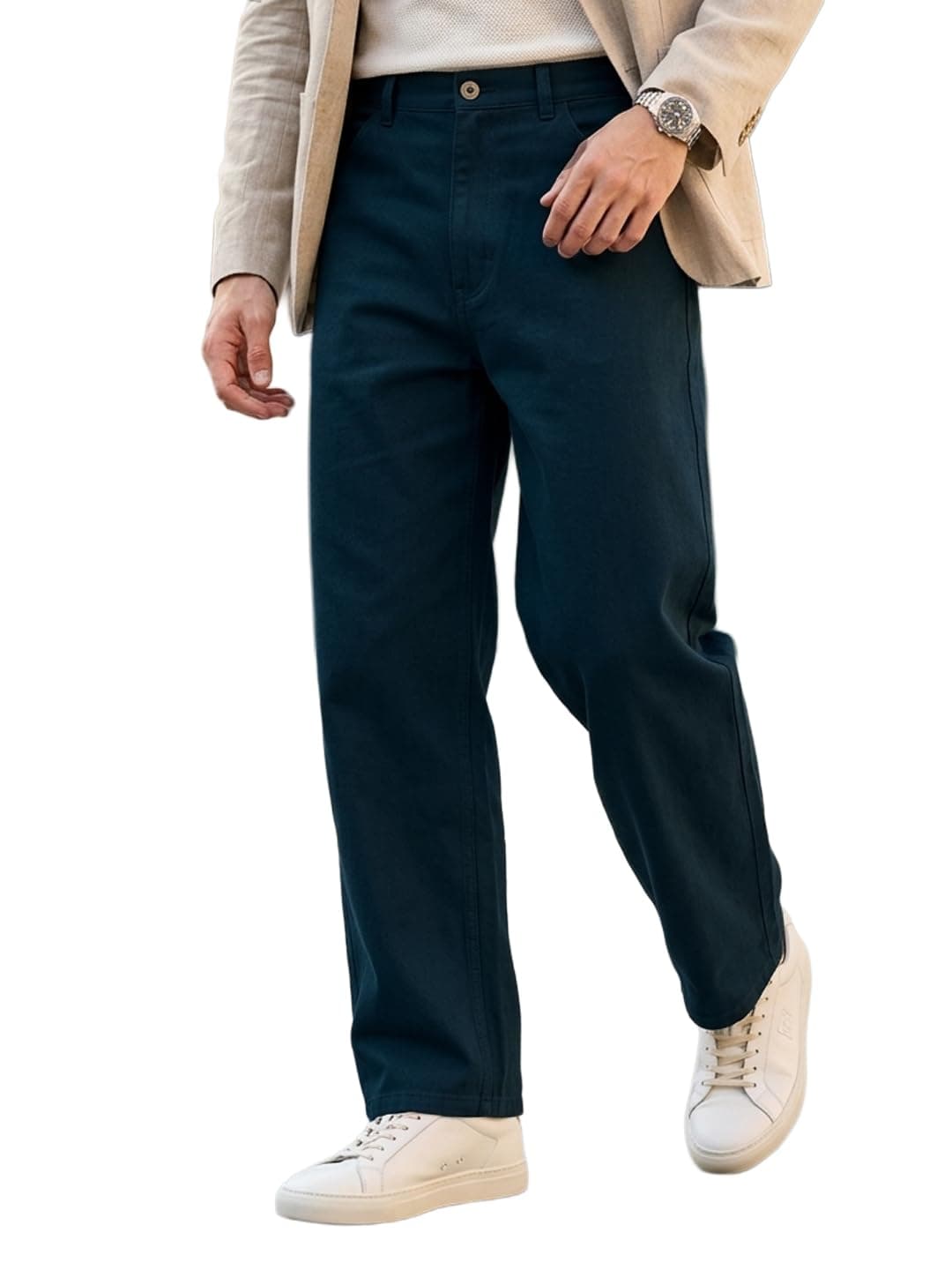 Urbano Fashion Men's Navy Loose Baggy Fit Solid Chino Trousers Non-Stretchable (chinoloose-navy-34)