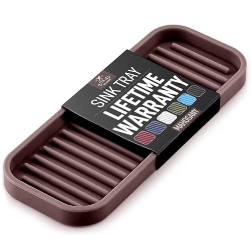 Zulay Kitchen 9x35 Silicone Sponge Holder for Kitchen Sink Flexible Multipurpose Soap Tray Sink Organizer for Kitchen Bathroom Makeup Trinkets More Dark Mahogany