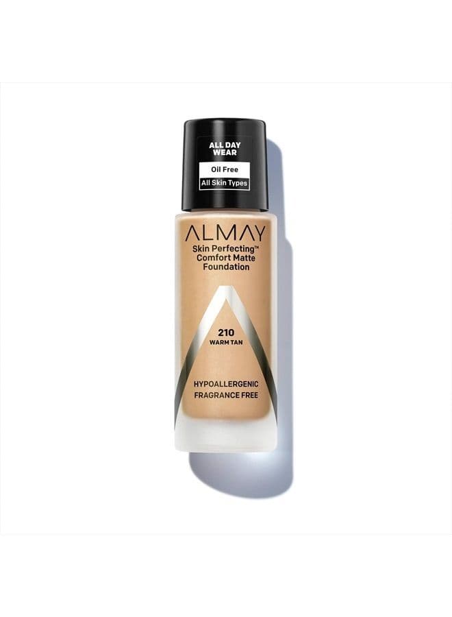 Skin Perfecting Comfort Matte Foundation, Hypoallergenic, Cruelty Free, -Fragrance-Free, Dermatologist Tested Liquid Makeup, Warm Tan, 1 Fluid Ounce