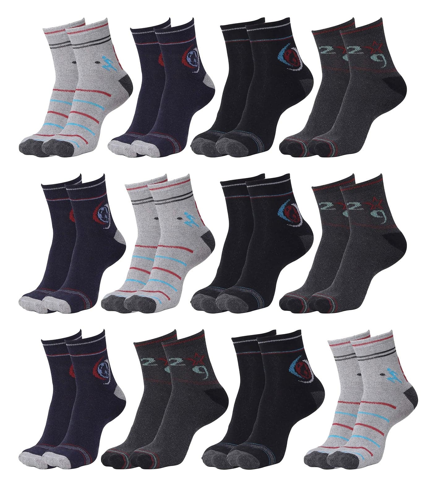 MJE Ankle Length Socks For Men & Women Unisex Cotton Socks (Multicolor) (pack of 12) Free_Size