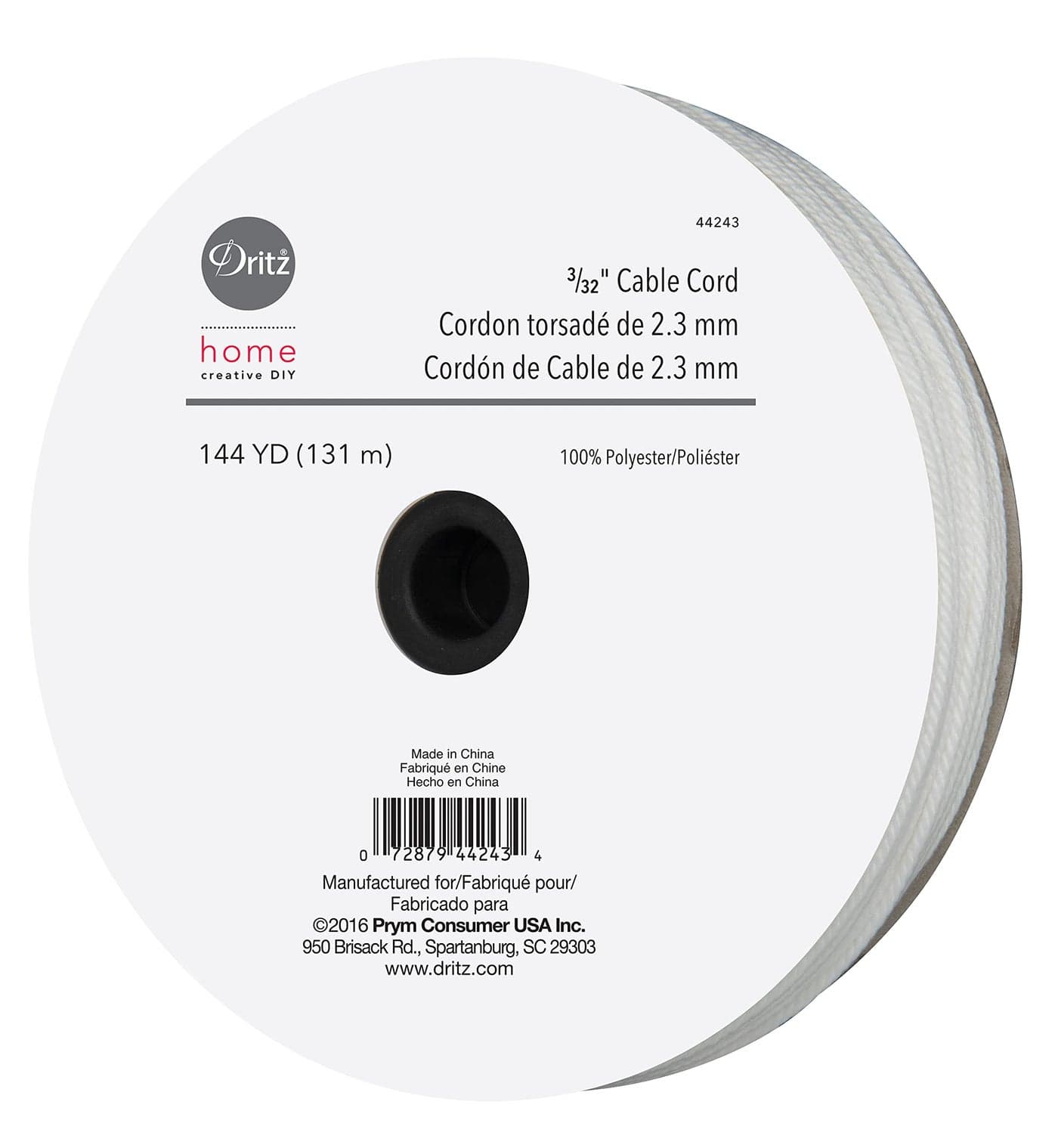 Dritz Home Cable Cord Cut-to-Size 3/32" X144yd, White