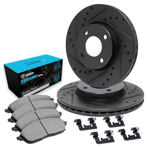 R1 Concepts Front Brake Kit Fits 19881991 Honda Civic 4WD Wagon 19901991 Honda CRX Si Ceramic Pads Drilled Slotted Rotors Hardware 95 Front