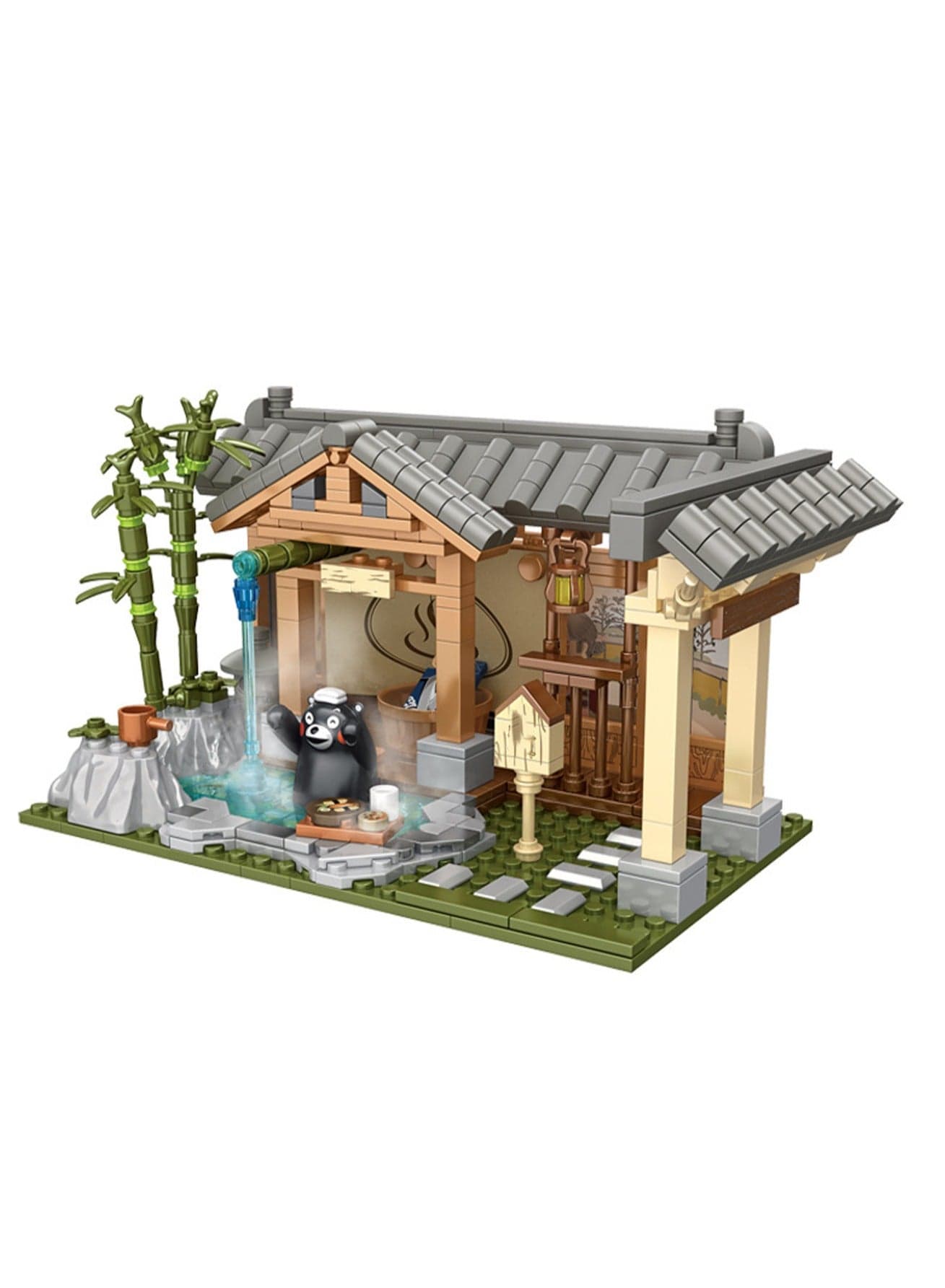 Black Bear Hot Spring House Model Set Building Blocks Creative Diy Collection Building Assembling Toys Children Adult Home Furnishings
