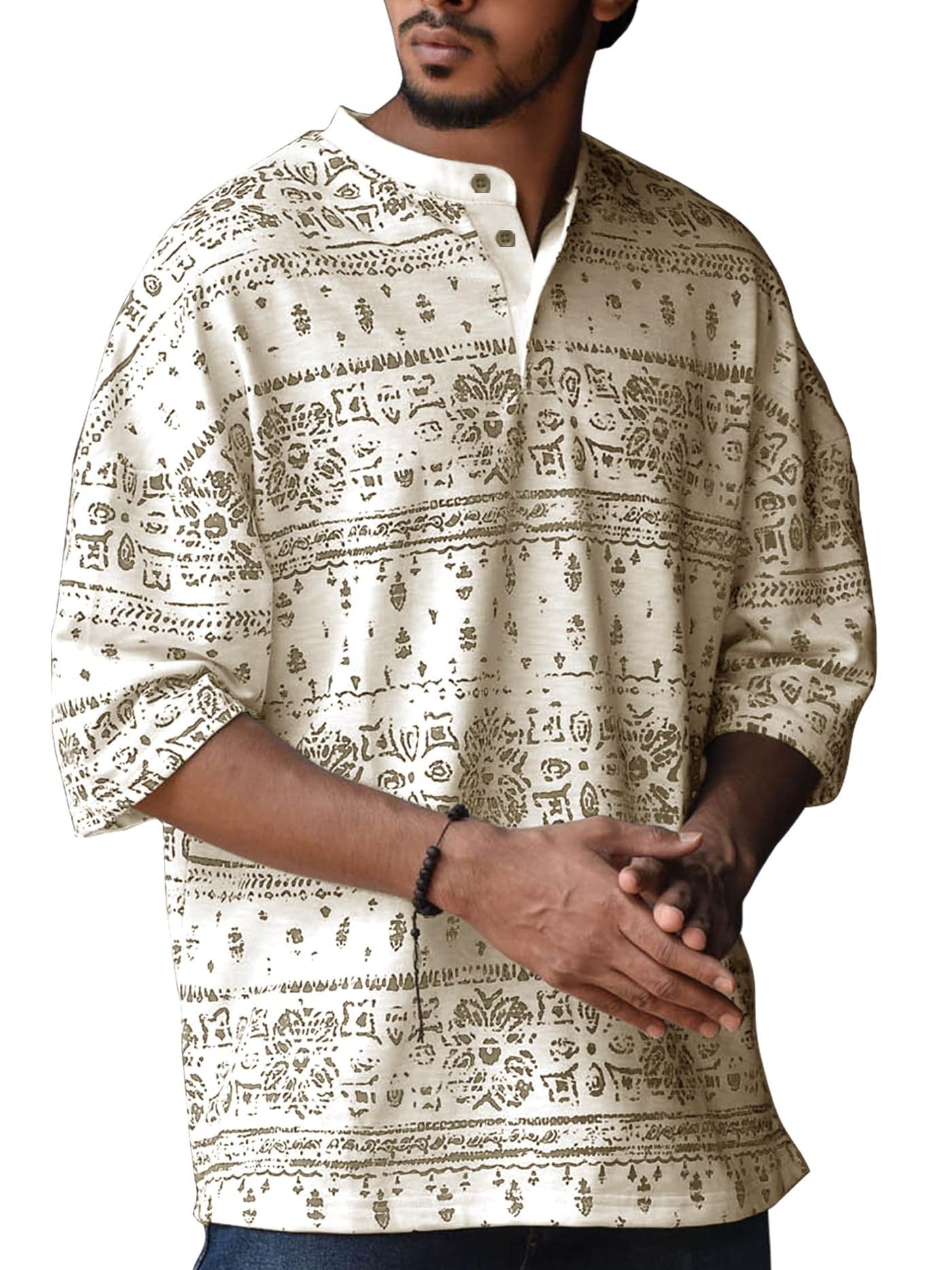 Noble Monk Men Polycotton Solid Regular Kurta || Casual Plain Stylish Shirt for Man || Full Sleeve Band Collar Tshirt for Men || Casual Wear Tshirt for Man
