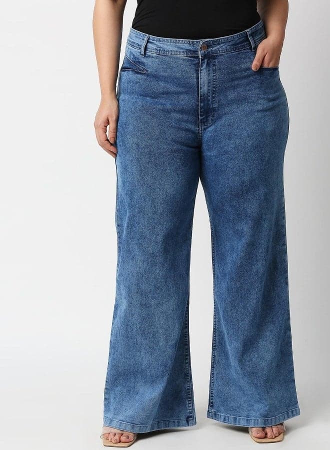 Women Blue Wide Leg High-Rise Plus Size Stretchable Jeans