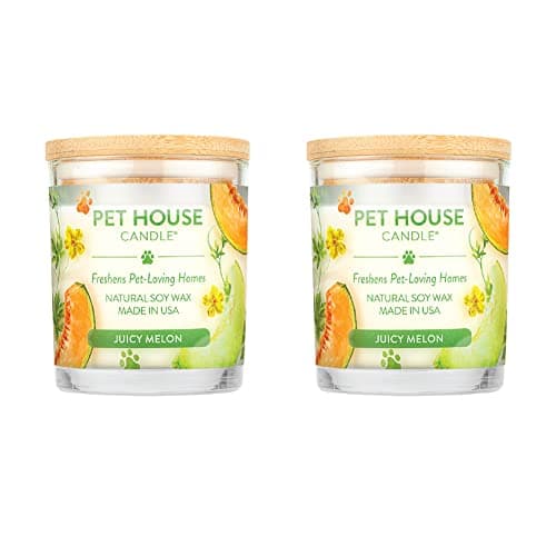 Pet House 9 oz Juicy Melon Scented Pet Odor Candle Clean Burning Long Lasting Plant Based Spring Summer Scented Soy Candles 60 Hour Burn Time Pack of 2