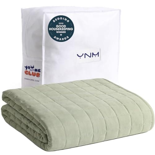YnM Exclusive Weighted Blanket, Soothing Cotton/Polyester, Smallest Compartments, Bed Blanket for One Person of 190lbs, Ideal for Queen/King Bed (60x80 Inches, 20 Pounds, Avocado/White Reversible)