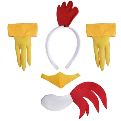 Jmkcoz 4 Pieces Animal Chick Costume Set Chicken Ears Headband Tail Nose Paws for Halloween Dress Up Christmas Cosplay Party