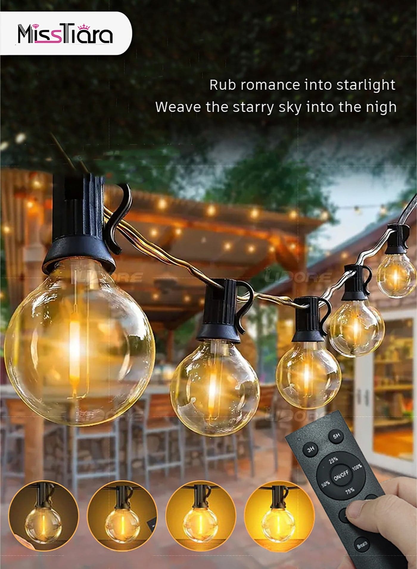 Festoon Lights Outdoor, 30M 50 Bulbs+2 Spares G40 LED Outdoor Lights, Shatterproof, Waterproof Connectable Commercial Hanging Lights for Garden Patio House Backyard Balcony Party Christmas, UK Plug