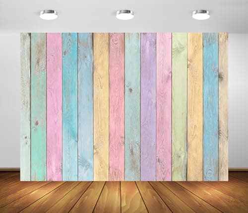 BELECO 7x5ft Fabric Colorful Wood Backdrop Easter Pastel Wood Rustic Wooden Texture Background Baby Kids Birthday Baby Shower Party Decorations Portrait Photoshoot Studio Props