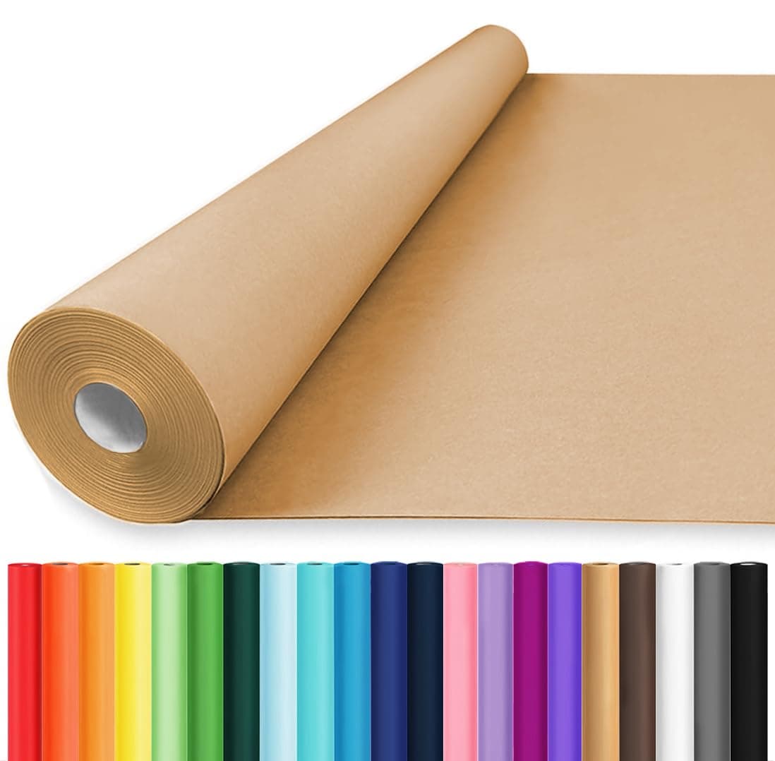 Vanhench 36x 2400 200 Large Brown Wrapping Easel Paper Roll Bulletin Board Paper Art Packing Moving Shipping Poster Supplies Floor Covering Crafting Drawing Table Runner 70GSM 55LB