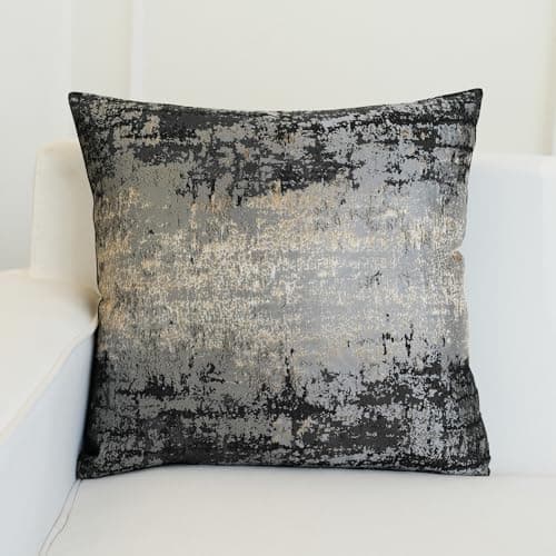 THE-TINOART Gold Splashed Industrial Modern Throw Pillow Covers 20x20, Slate Gray and Black Jacquard Woven Pillow Covers, Urban Textured Decor for Couch Sofa Bed