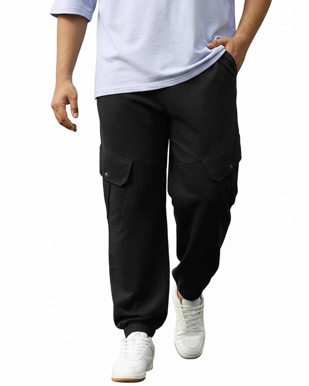 Bewakoof Air 1.0 Men's Solid Super Loose Fit Plus Size Joggers_580390_Black_5XL