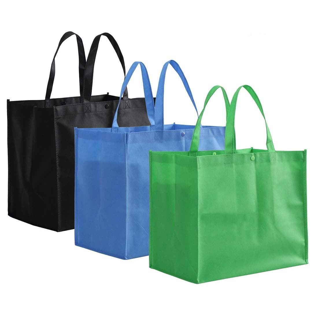 Tosnail 12 Pack Reusable Grocery Shopping Bags Large Foldable Tote Bags Bulk Fabric Bags with Long Handle for Shopping Groceries Clothes Black Blue Green