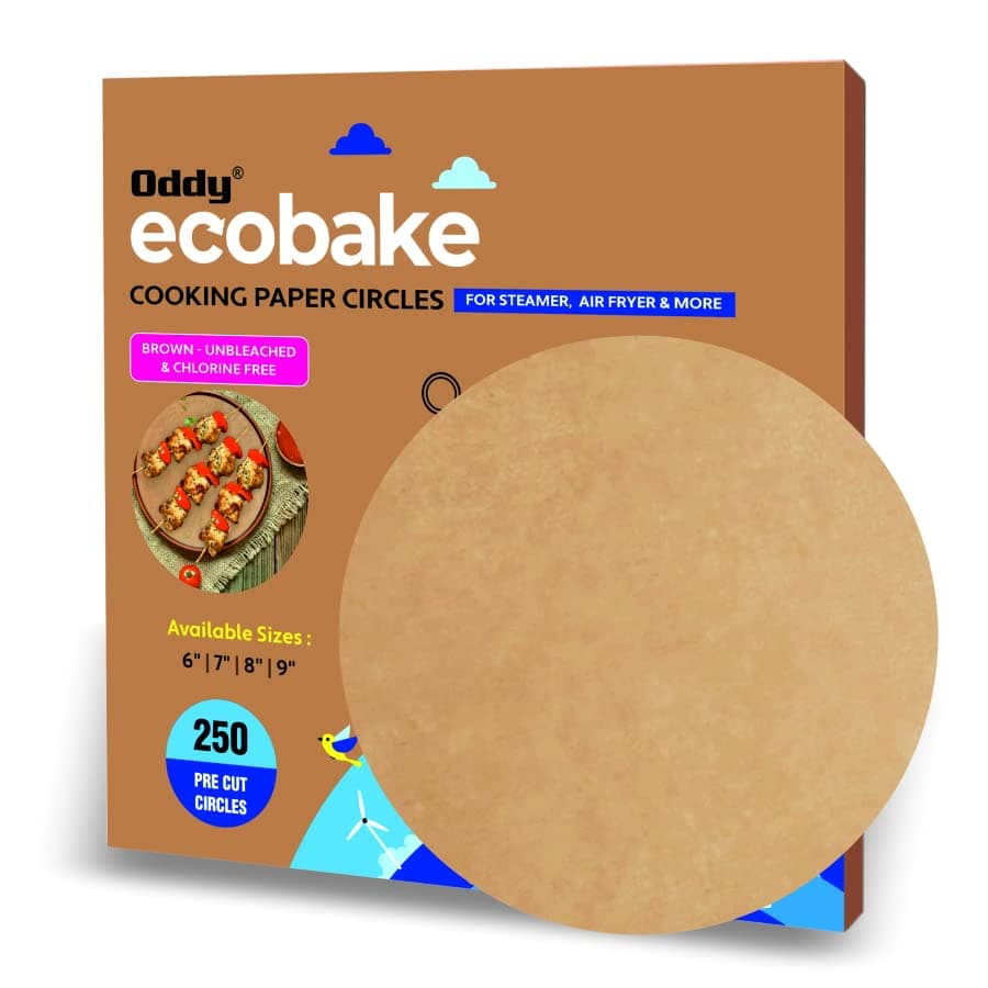 Oddy Ecobake Brown Cooking & Baking Paper Circles, 250 Unbleached & Chlorine Free Pre-Cut Rounds, Size 9 inch, Ideal for Baking Cakes, Best Suitable for Airfryer, Microwave, Oven & Steamer